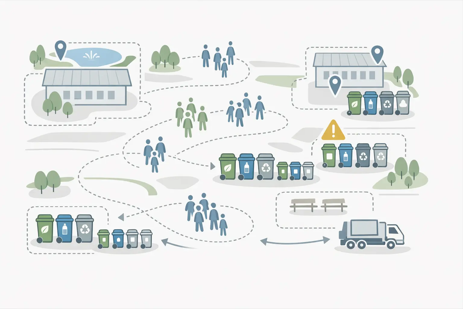 Site assessment process showing footfall analysis and bin placement strategy