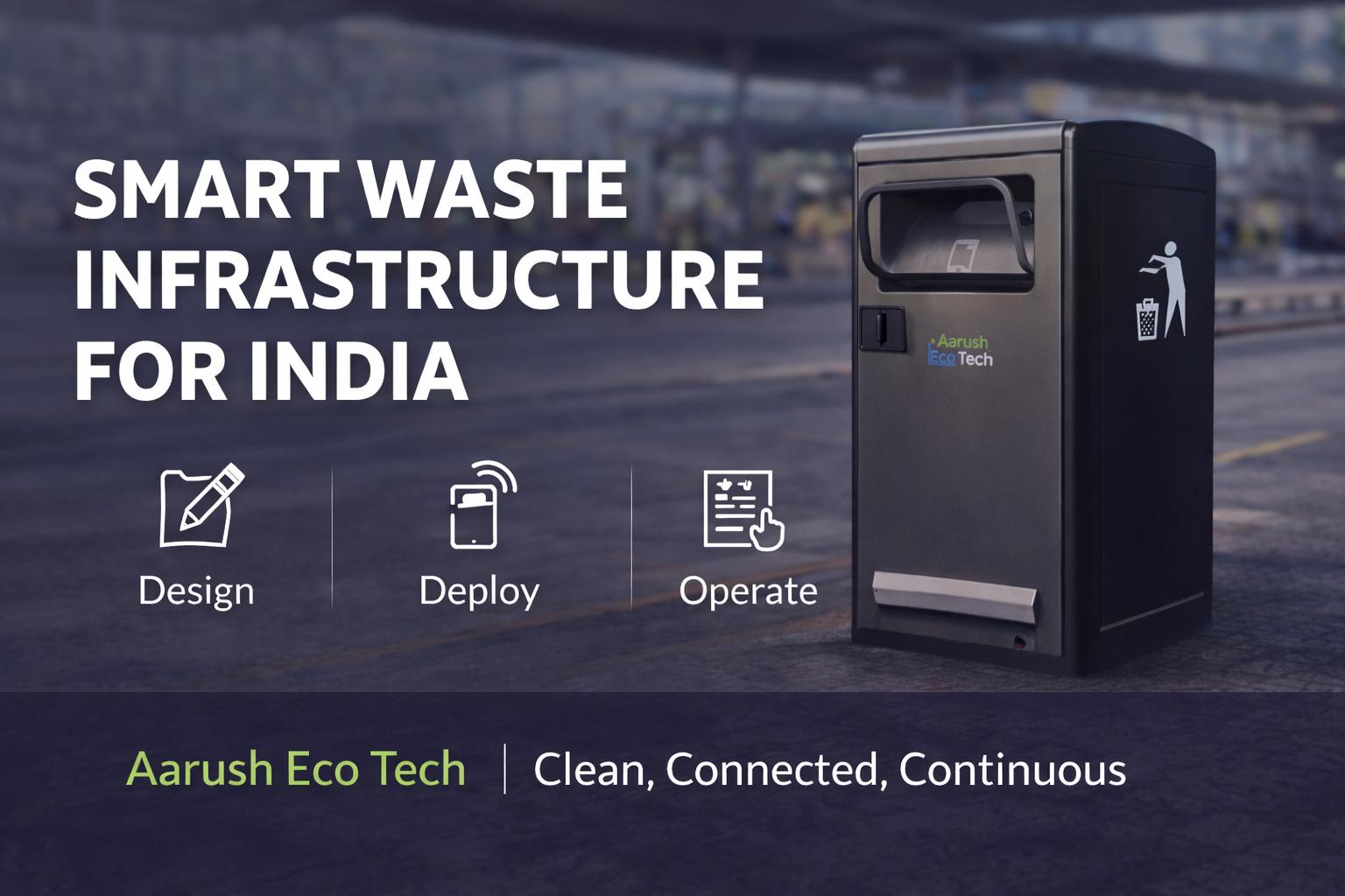 Smart waste bin at railway platform with commuters