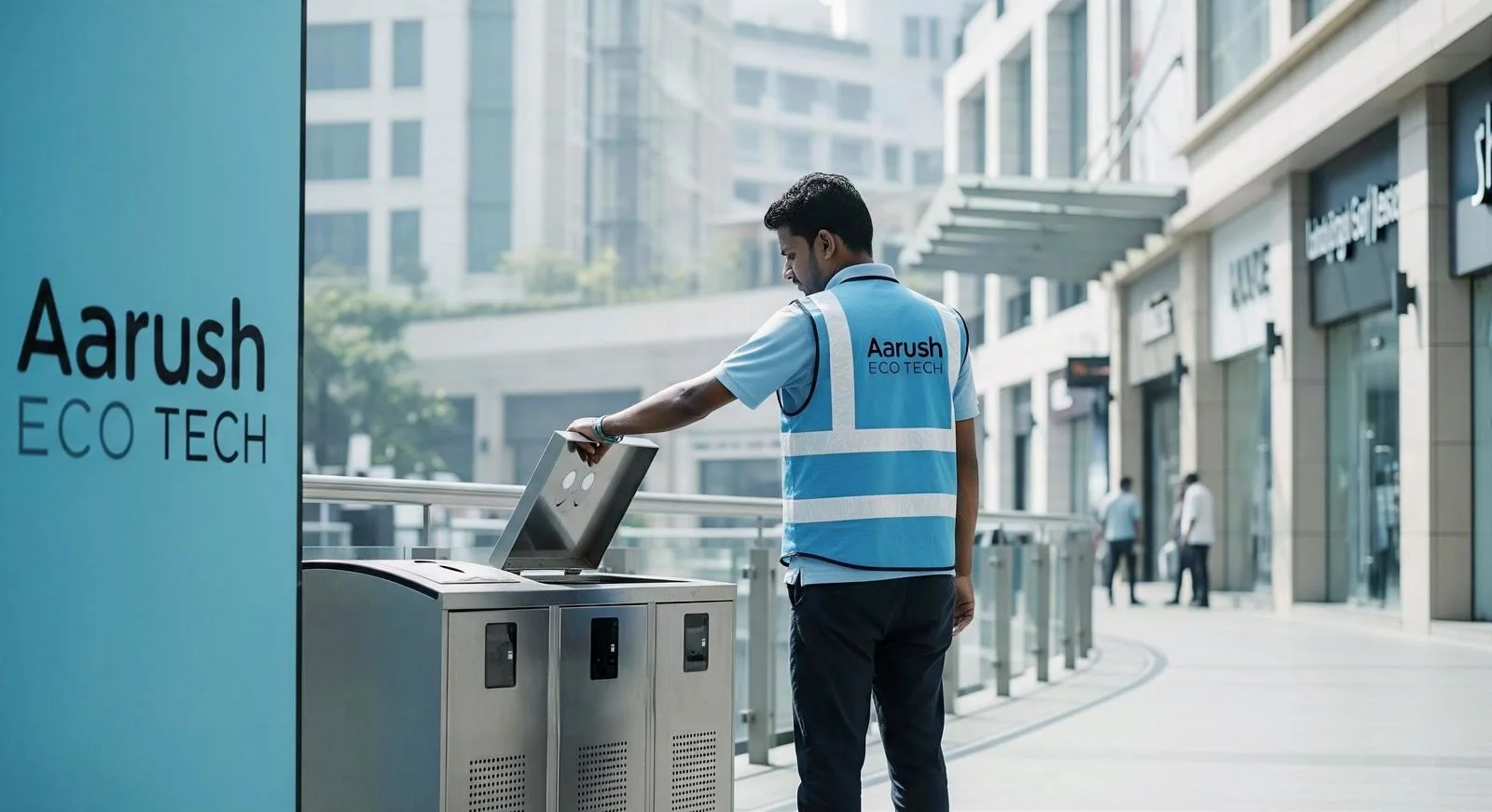 Aarush Eco Tech field worker servicing a smart bin &mdash; data-driven dispatch, no guesswork